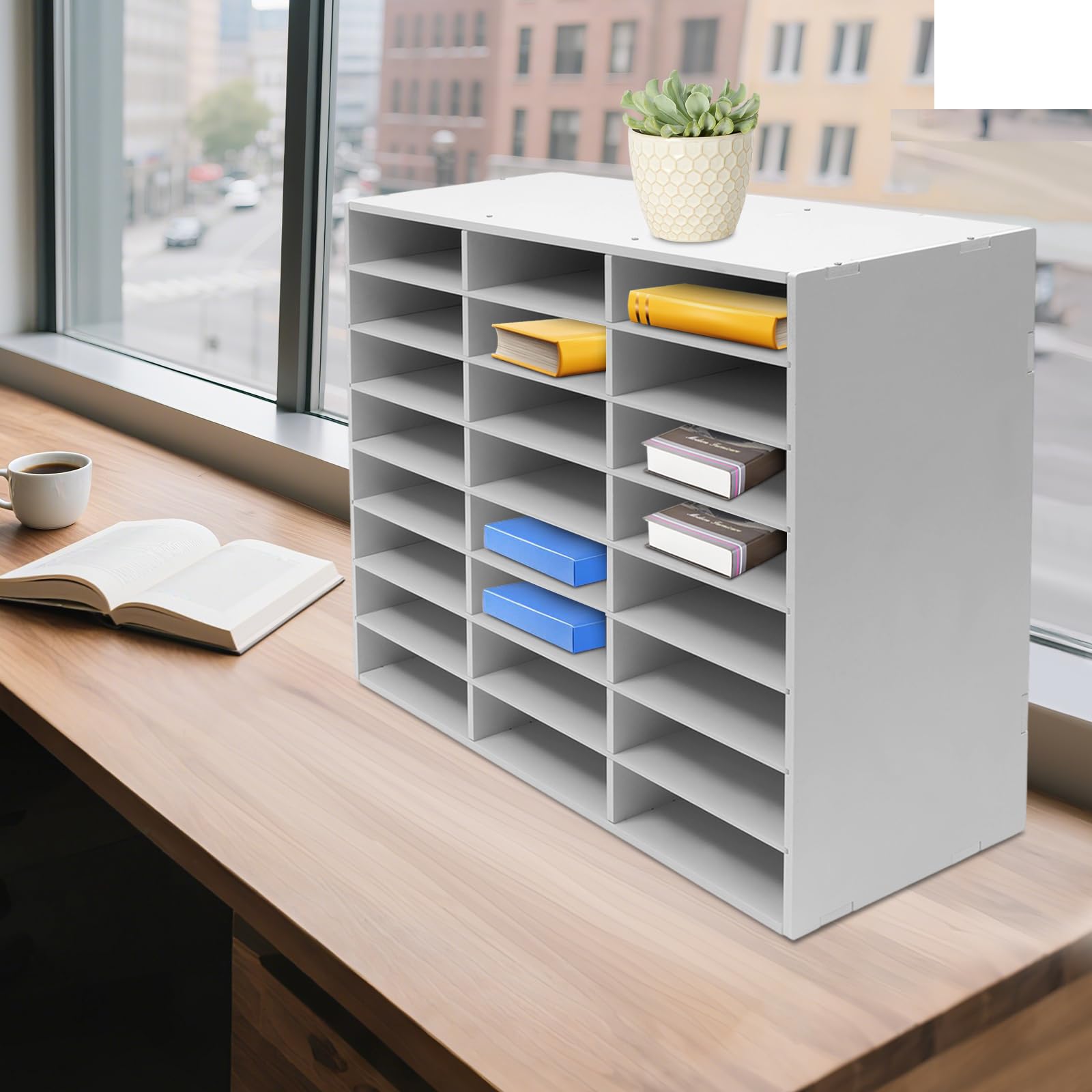 Organizer per letteratura, 24 scomparti in PVC, portadocumenti con capacità di carico di 60 kg, organizer da scrivania per formato A4, portalettere per ufficio e scuola (73,7 x 30,2 x 59,6 cm)