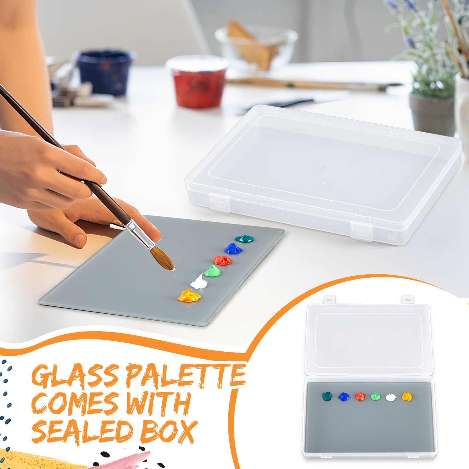 Nuanchu Lot de 2 palettes de peinture sur verre hermétiques - En verre trempé - Joint acrylique - Facile à nettoyer pour artiste - Peinture miniature - Garde la peinture fraîche - Résistante aux