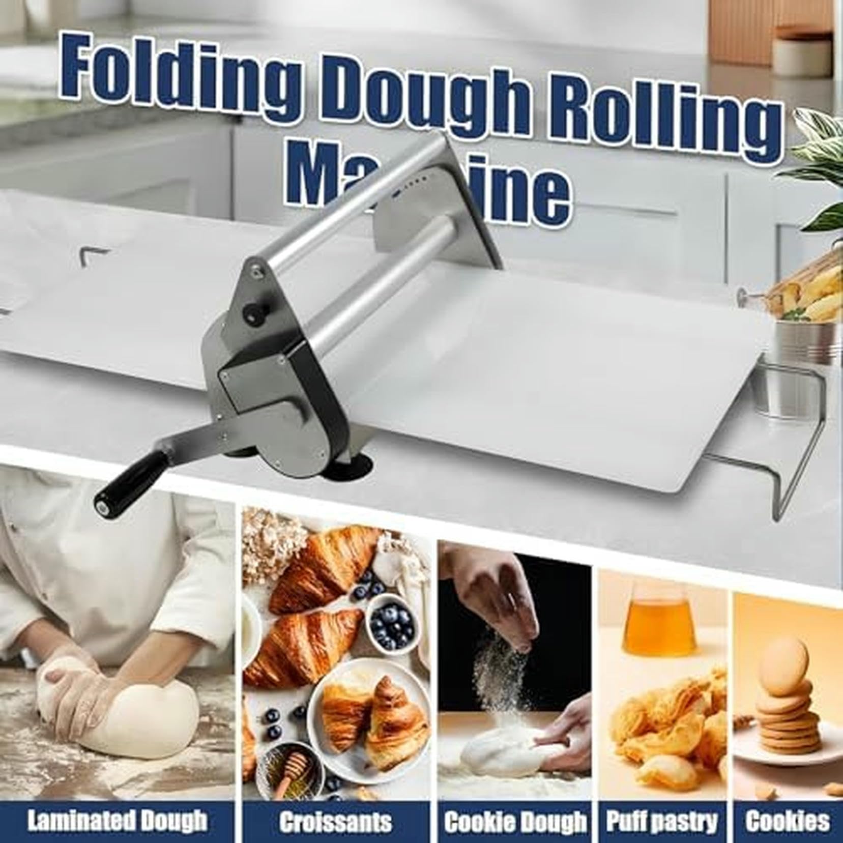 Máquina laminadora de masa, laminadora para repostería y hornear, grosor ajustable, fácil de usar, ideal para chefs domésticos y profesionales