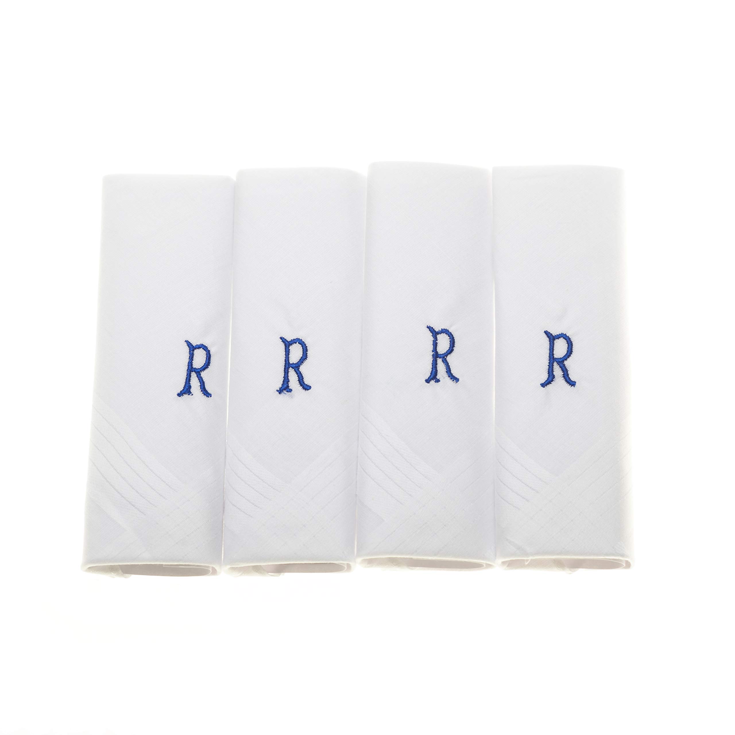 Surf The Shop Men's Letter R Initial Handkerchiefs 100% Cotton Cellophane 4 Pack Hankies Letter Silver (4 Pack, )