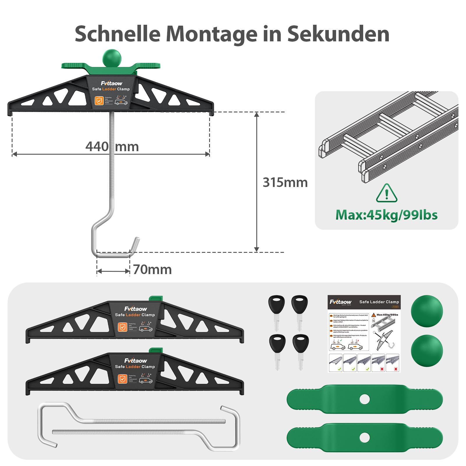 Abrazadera para escalera, Soporte para escalera para portaequipajes Ladder Clamp, Verde