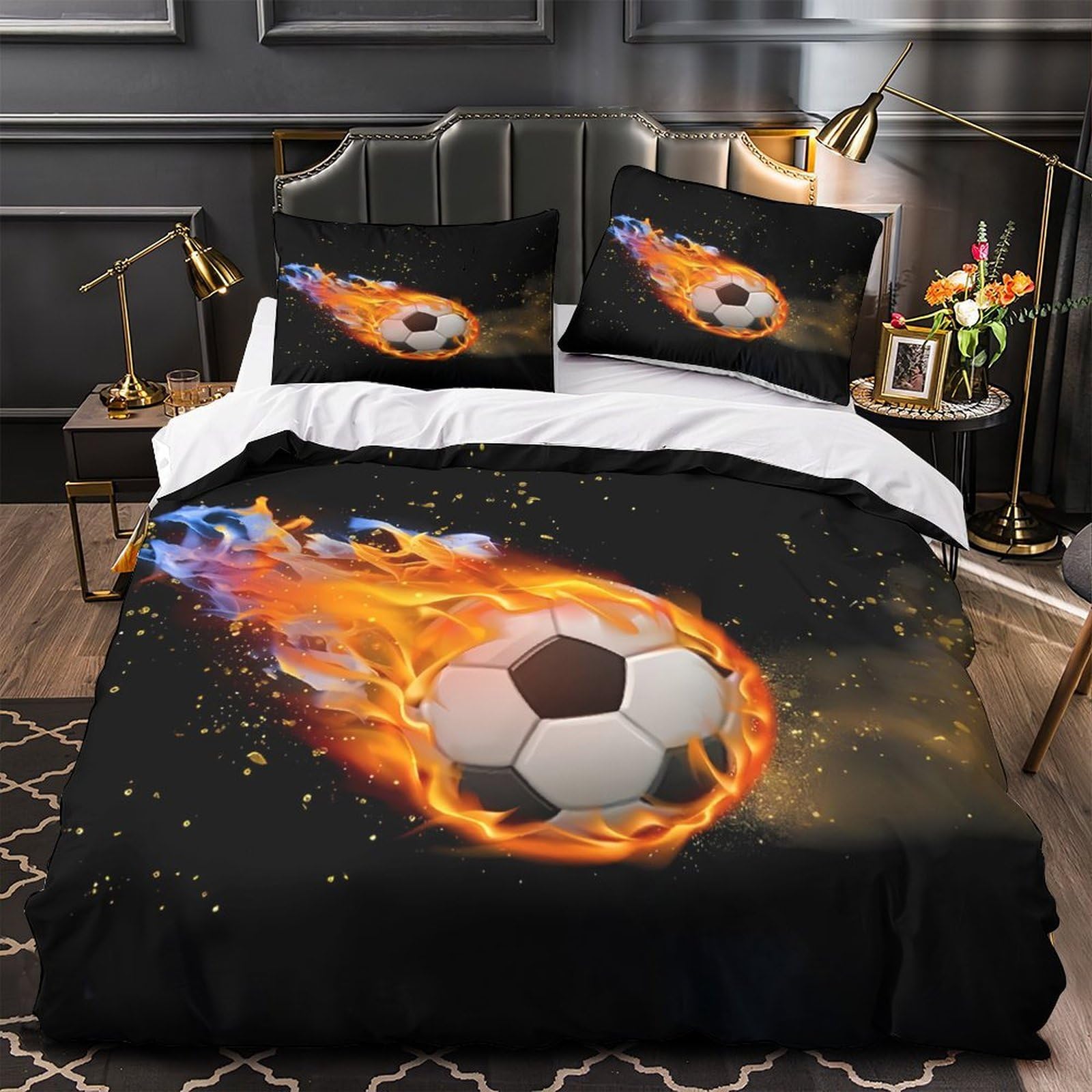 Housse de couette ballon de football 140x200 parure lit microfibre douce avec fermeture