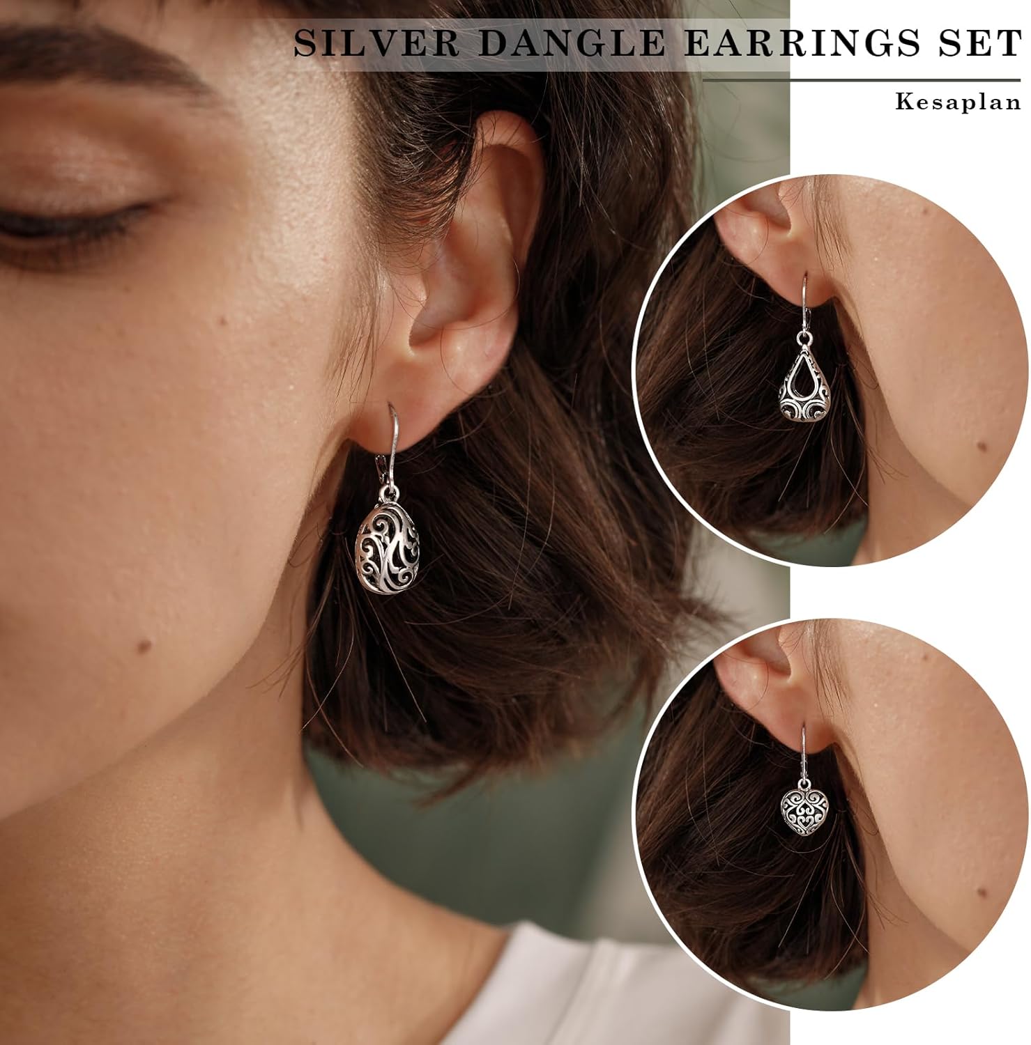 Silver Dangle Earrings for Women Silver Earrings Set, Boho Drop Earrings for Women, Hypoallergenic Trendy Earring Sets, Lightweight Dangling Teardrop Leverback Earrings Western Jewelry Gift for Women's - Image 3