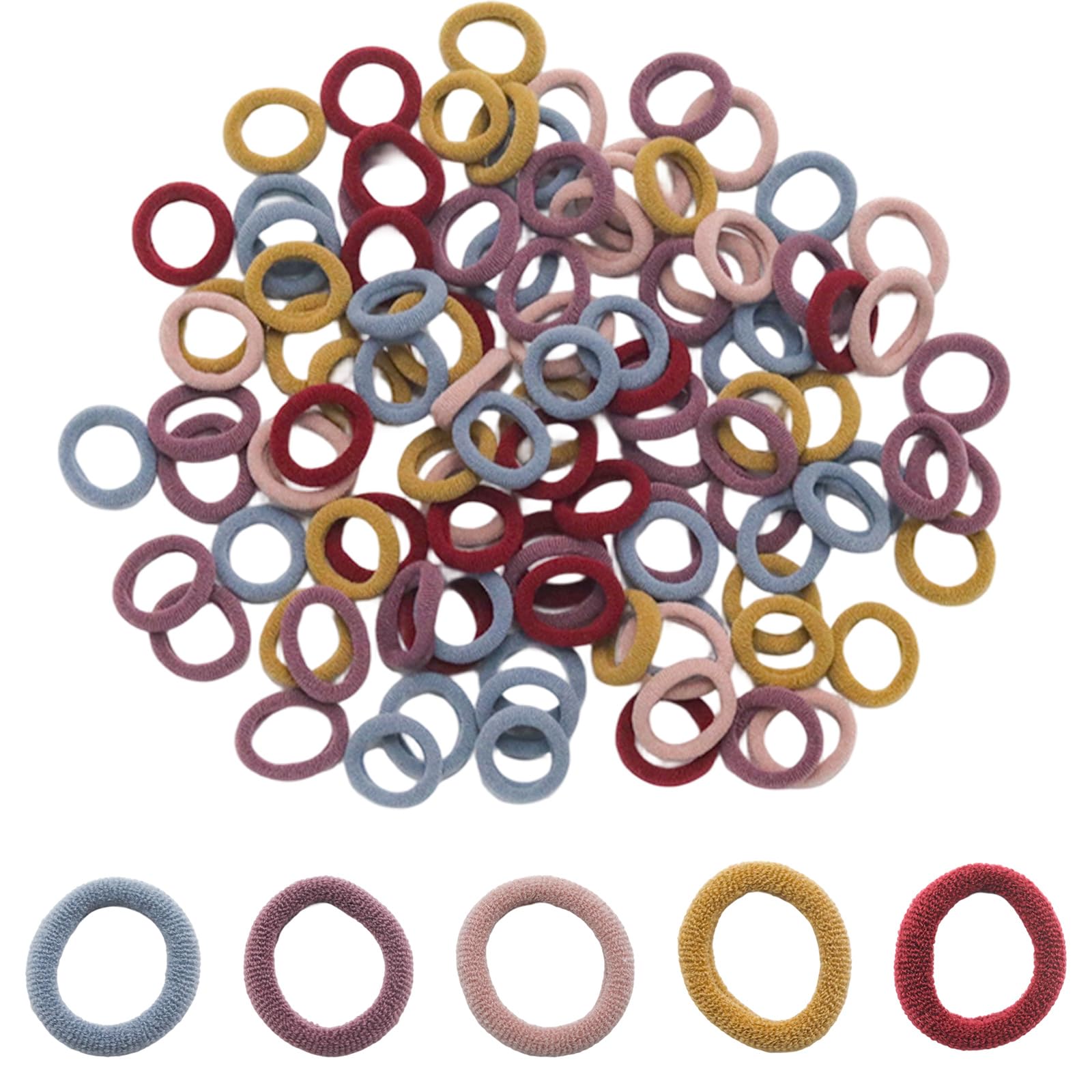 Yinluluna 100PCS Mini Hair Ties, Multicolor Small Soft Hair Elastics Ponytail Holder, Seamless Nylon Bands for Women Girls(Dark Color)