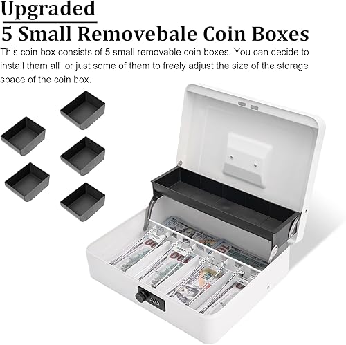 Miniatura 2 de Polspag Caja de efectivo con cerradura de combinación, caja de dinero de metal con bandeja para efectivo, caja fuerte con cerradura, 4 ranuras para