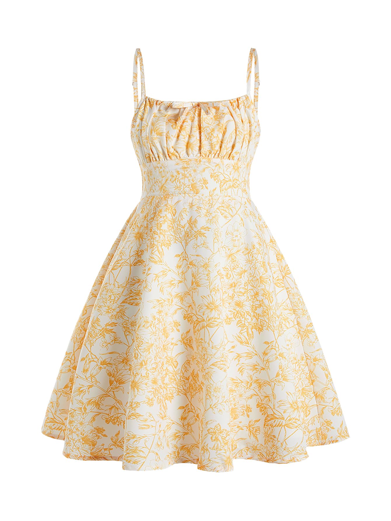 RoseSeek Girl's Floral Print Summer Dress Bowknot Ruched Bust A Line Cami Dress High Waist Ruffle Hem Cute Sun Dresses