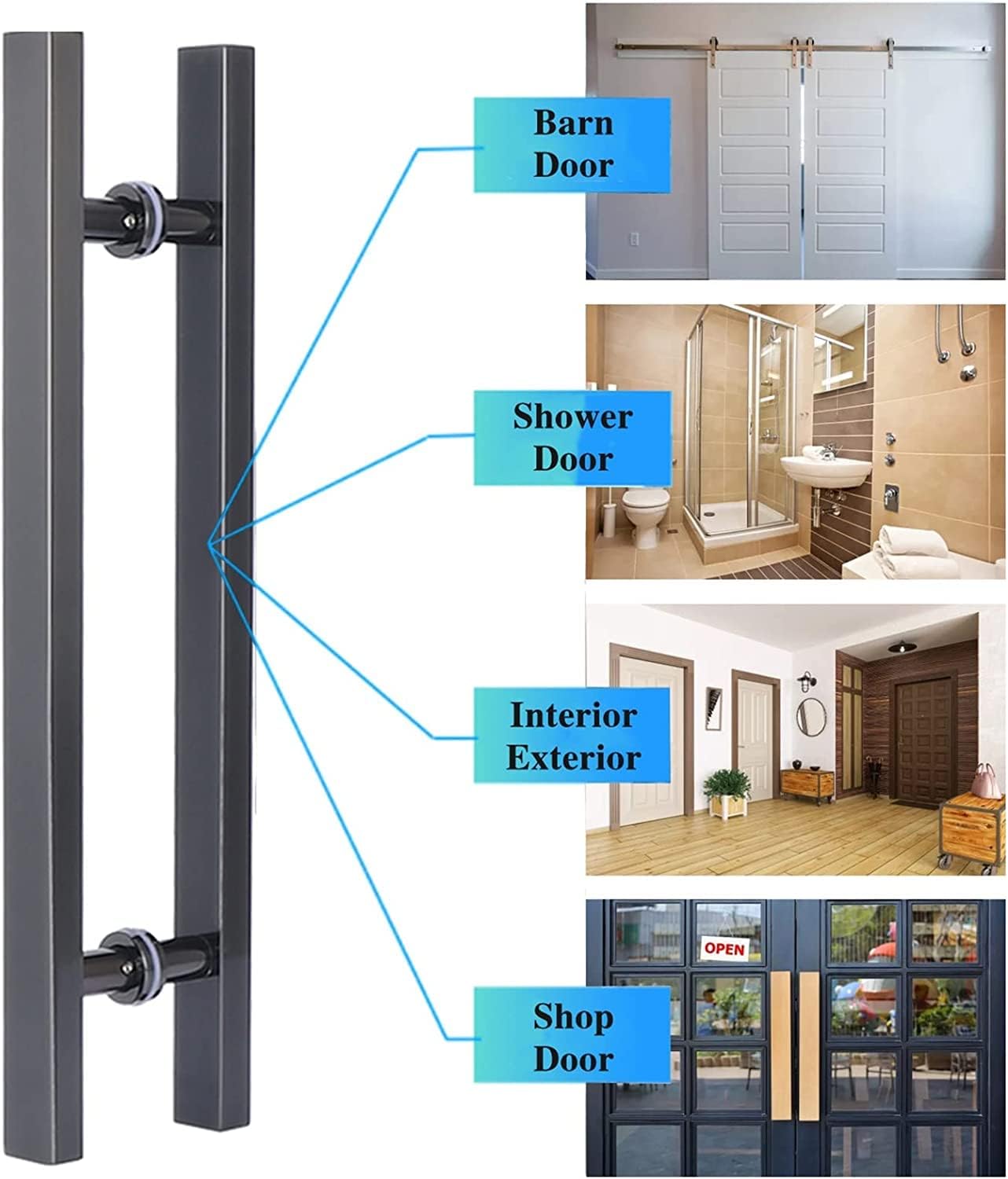 Sliding Door Handle Set,Stainless Steel Pipe Door Push Pull Bar Handle with Hardware Handle for Interior Exterior Glass Wooden Door