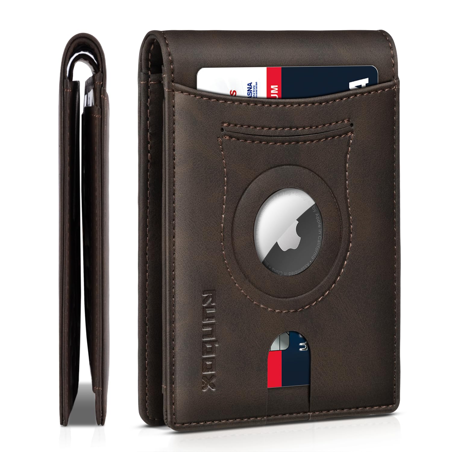 RUNBOX AirTag-Wallet-Mens-Slim-RFID Blocking Wallets Leather with Bill Compartment Air Tag Bifold Card Holder Wallet Gifts for Men Dad