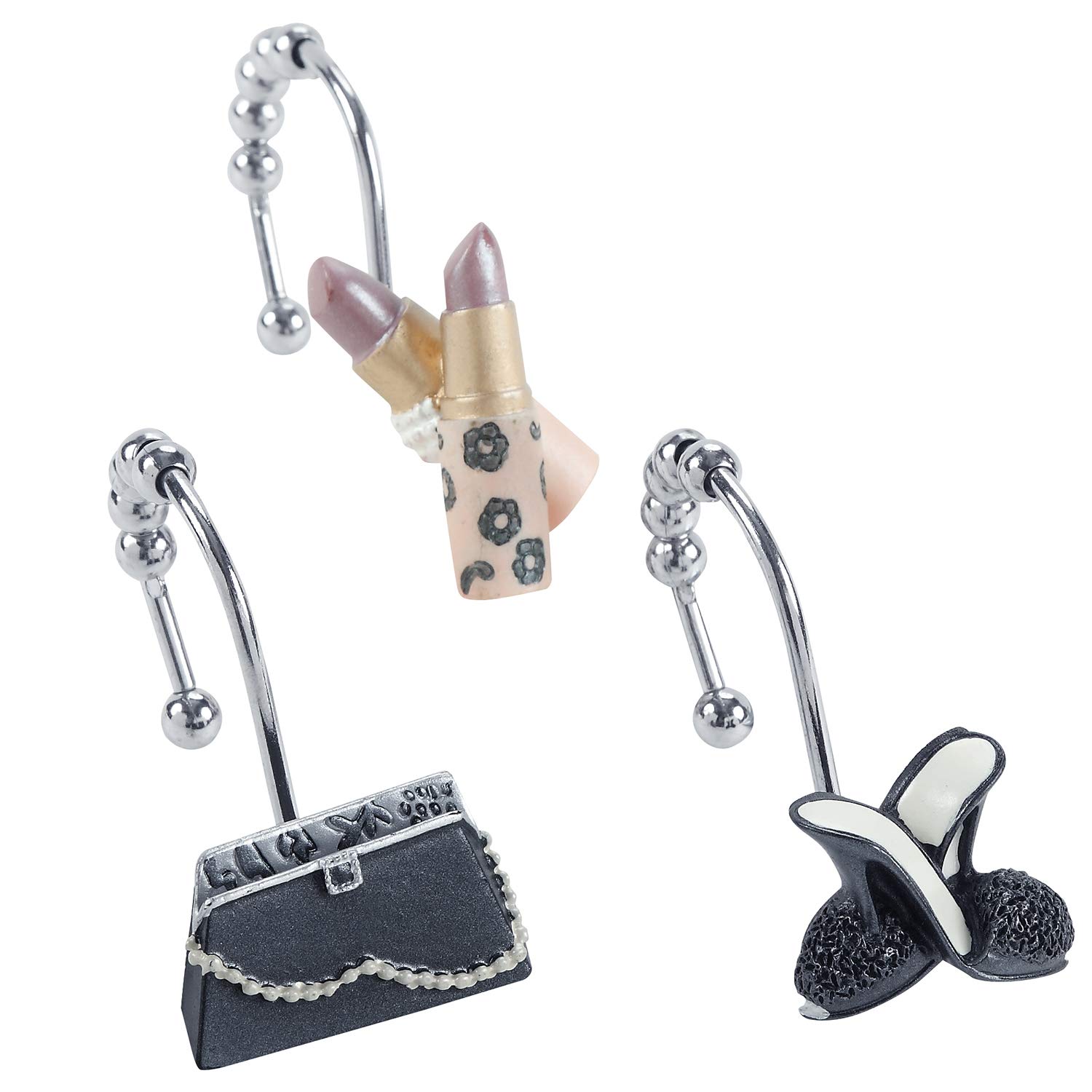 DS BATH Haute Shower Curtain Hooks,Fashion Bathroom Curtain Hooks,Decorative Hooks for Shower Curtains,Set of 12