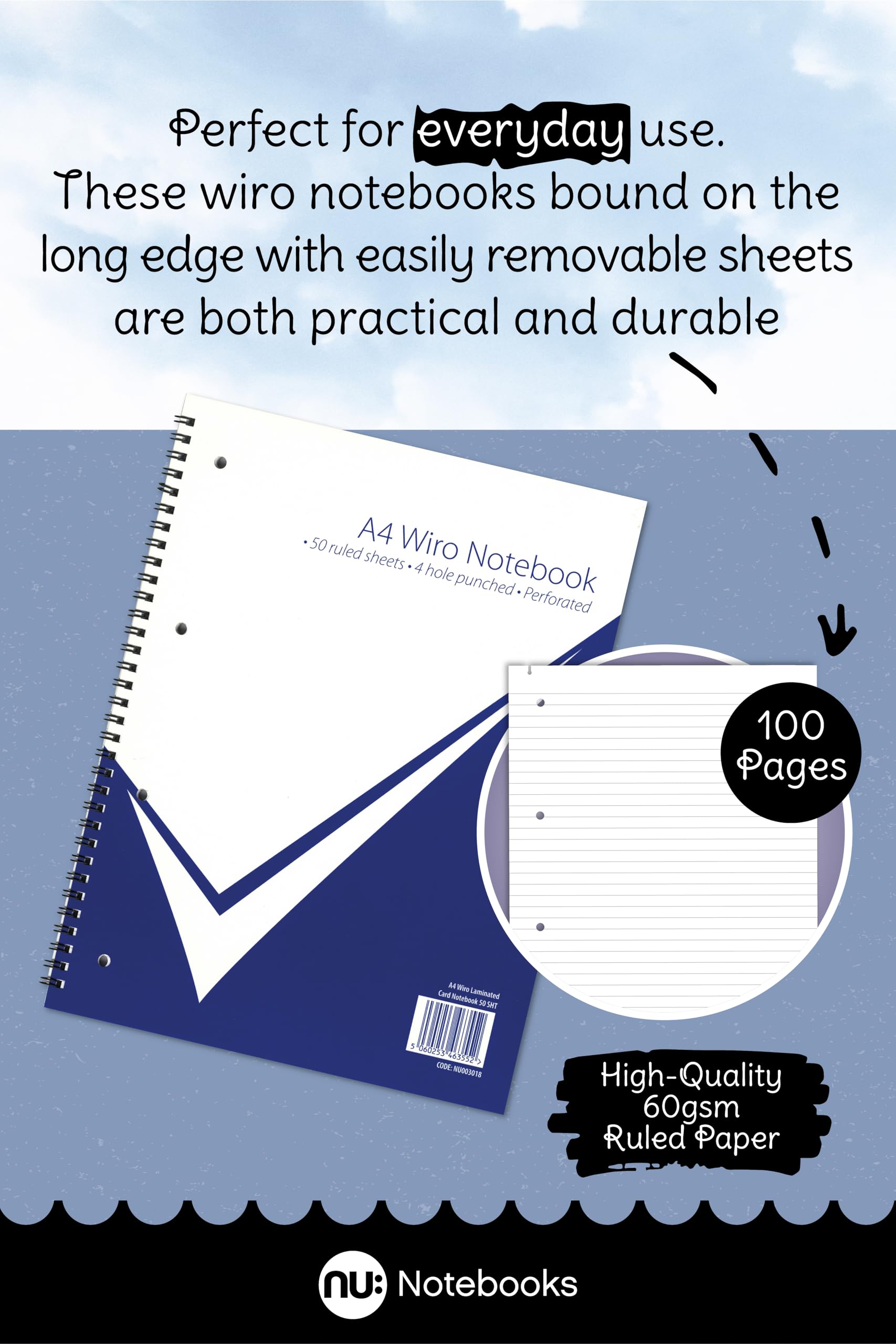 nu: A4 White Wirebound Notebook, Manilla, Multipack of 3 - Image 2