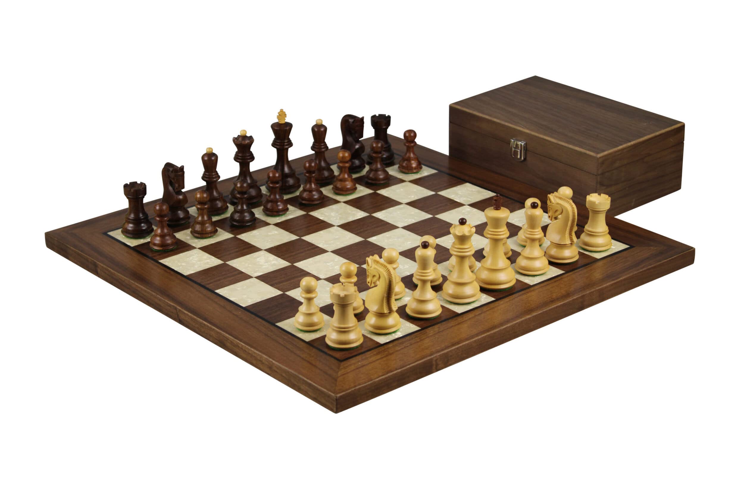 Autentico Campionato Grande Grandmaster - Set di scacchi in legno Helena Madreperla in noce 50,8 cm ponderato Sheesham Zagreb Staunton Scacchi inclusi con scatola di scacchi 9,5 cm