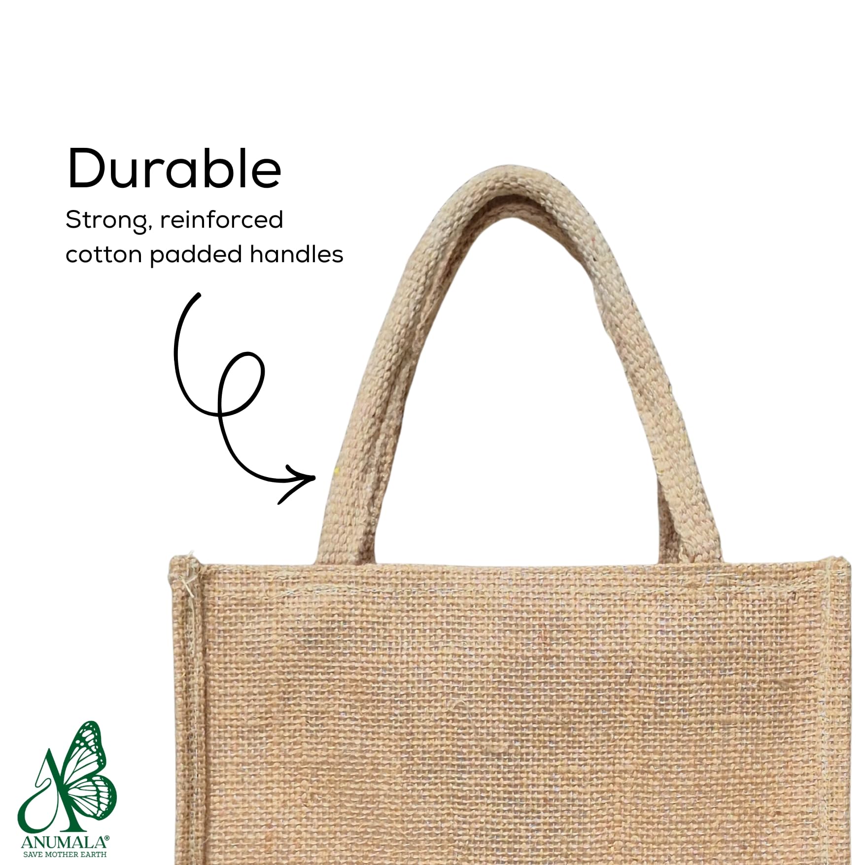 Anumala® Plain Jute Bag with Zipper | Laminated Inside | Eco-Friendly Reusable Grocery & Lunch Bag | 10 x 11 Inch | Natural Brown | 5 Kg Capacity 4