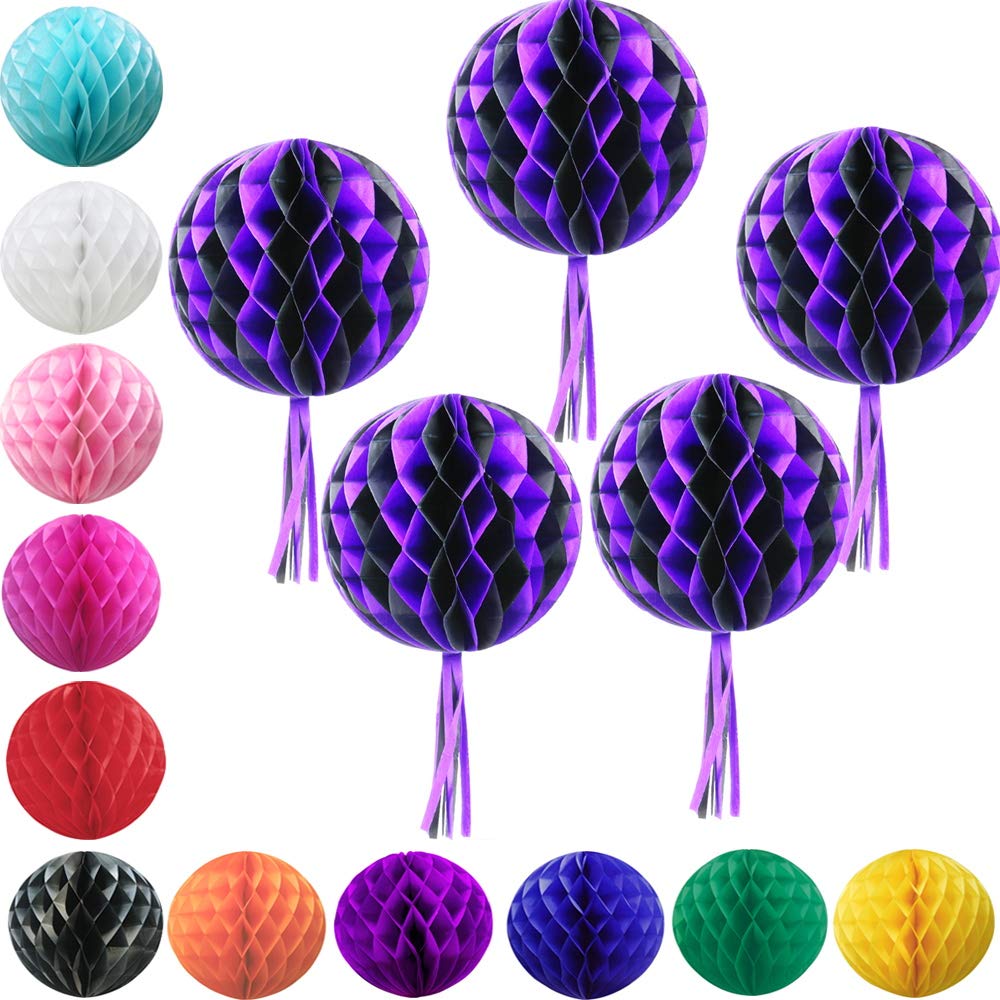 Time to Sparkle 5pcs Halloween Tissue Paper Honeycomb Balls Tissue Paper Fan Snowflake for Garland Decoration | Purple&Black