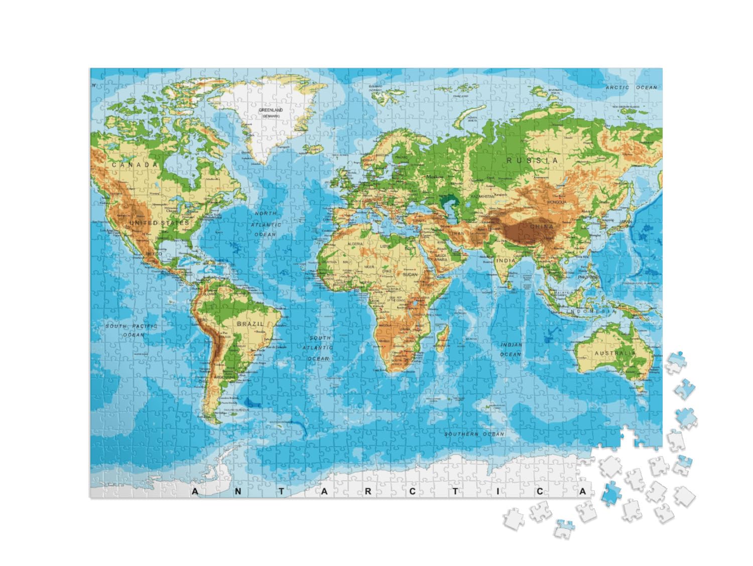 Puzzle 1000 pièces XXL « Carte du Monde Physique »