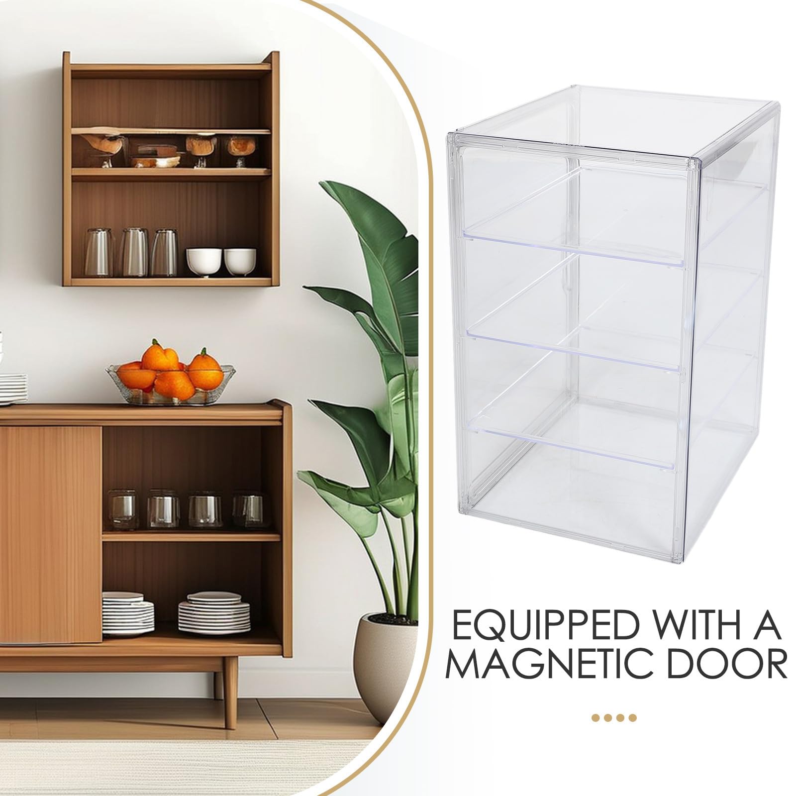 Caja de Pan Acrílica 4 Niveles Ajustables y Puerta Magnética, Vitrina Transparente 36X27X22 CM para Guardar y Exhibir Productos Horneados en Encimera