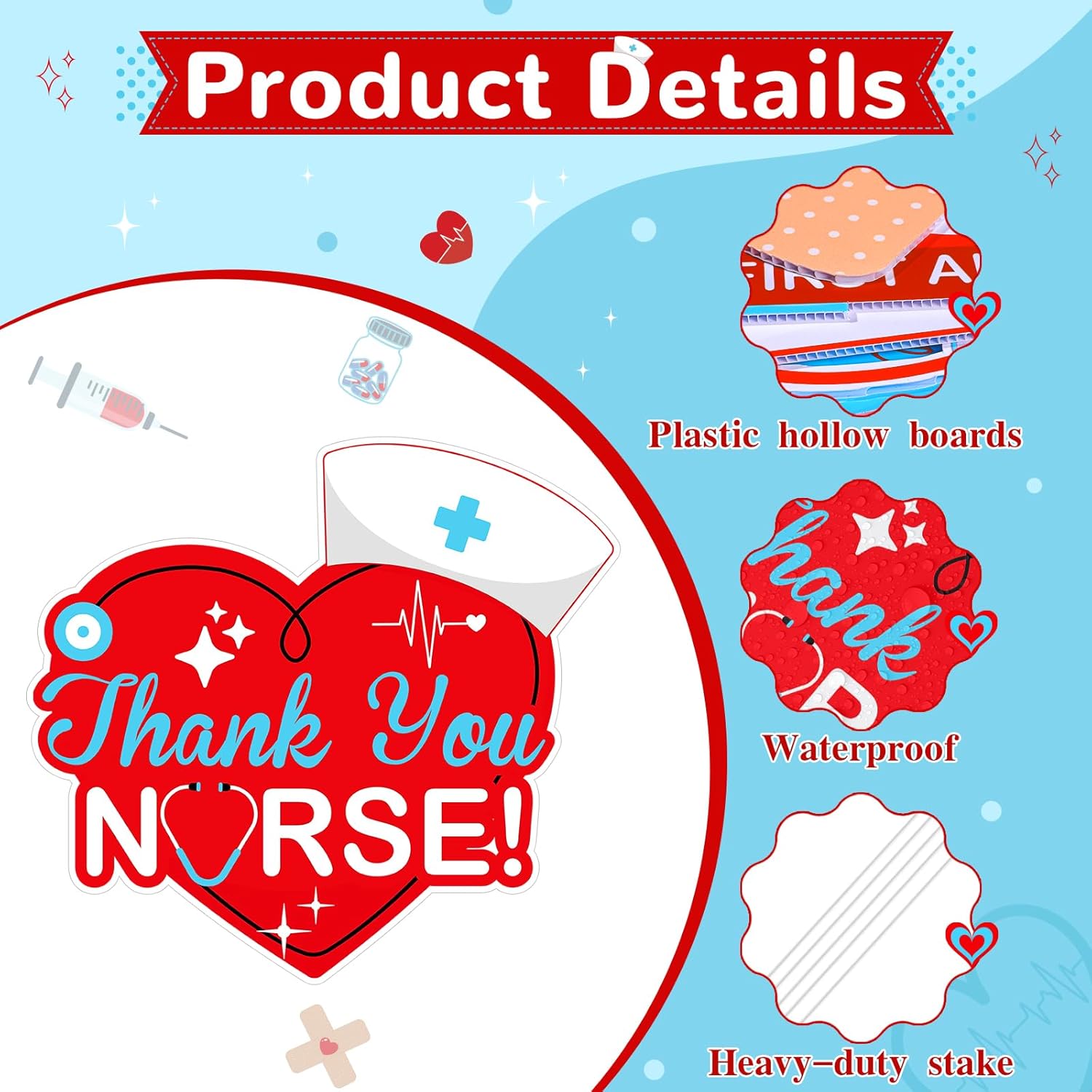 9Pcs Nurse Graduation Decorations Yard Signs, Red Blue Nurse Appreciation Week Thank You Nurses Yard Signs with Stakes Happy Nurses Week Lawn Signs for Nurse Day Medical Party Outdoor Decor Supplies