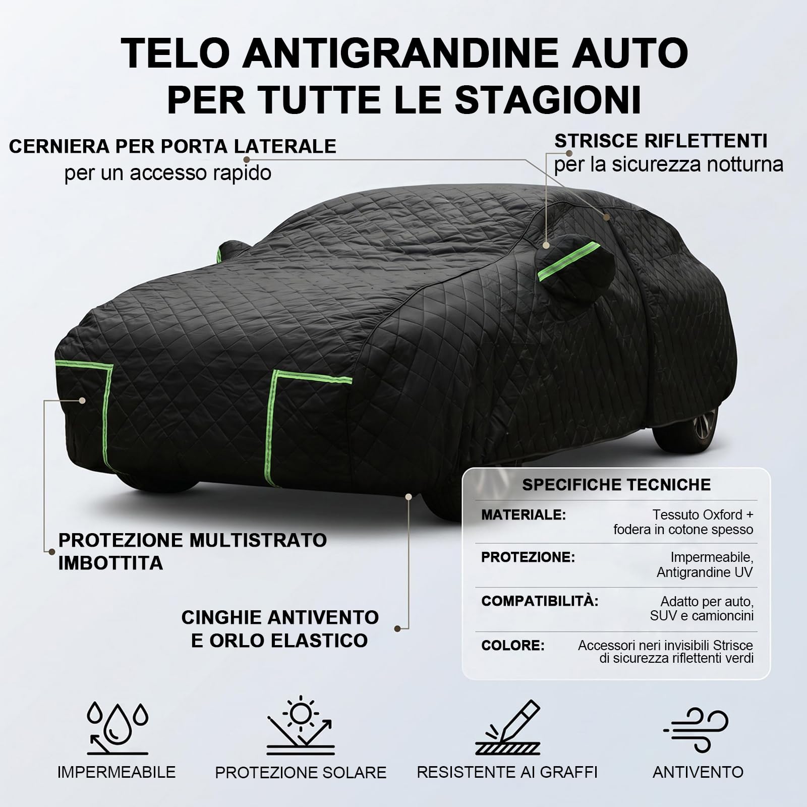 Telo Auto Antigrandine per Mazda CX-80 (2024-) 6 Strati Ispessiti, Tessuto Oxford, Fodera Morbida, Traspirante, Antivento, Impermeabile, Antigraffio, Anti-UV, 4 Stagioni