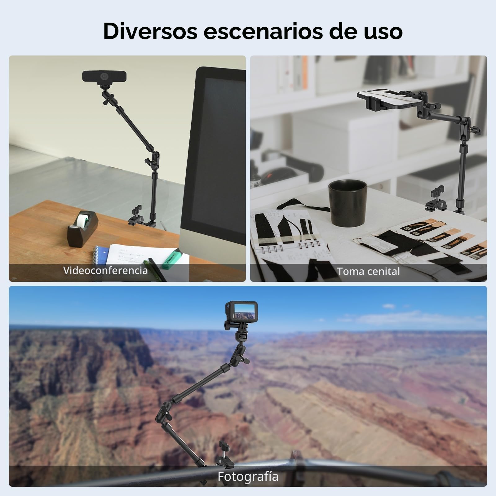 SMALLRIG Brazo Mágico de 22" con Abrazadera, Soporte para Teléfono Adjustable, Soporte Flexible para Cámara de Escritorio y Abrazadera, para Luz, Cámara Web, Micrófono, Cámara de Acción - 4766