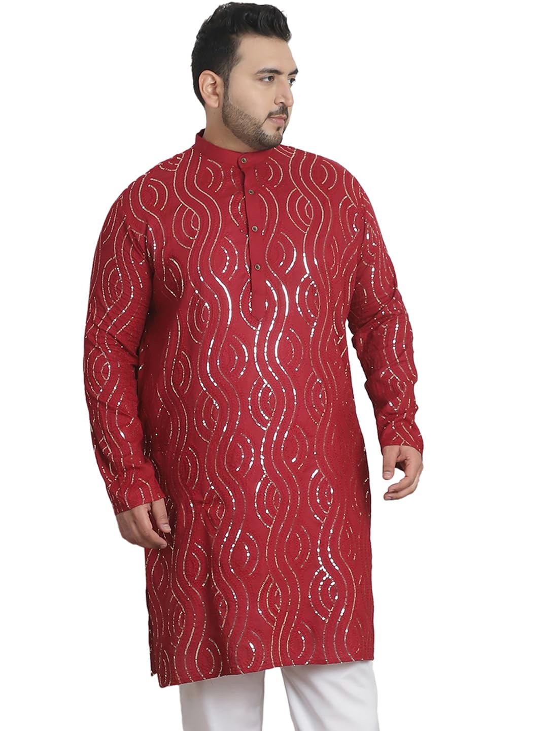 Sojanya Plus (Since 1958) Men's Cotton Designer Maroon Long Kurta