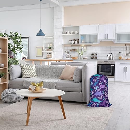 Miniatura 10 de Swono Hermosa bolsa grande de ropa sucia con mariposas azules para cesta de lavandería, diseño de animales voladores, cuento de hadas lavable a