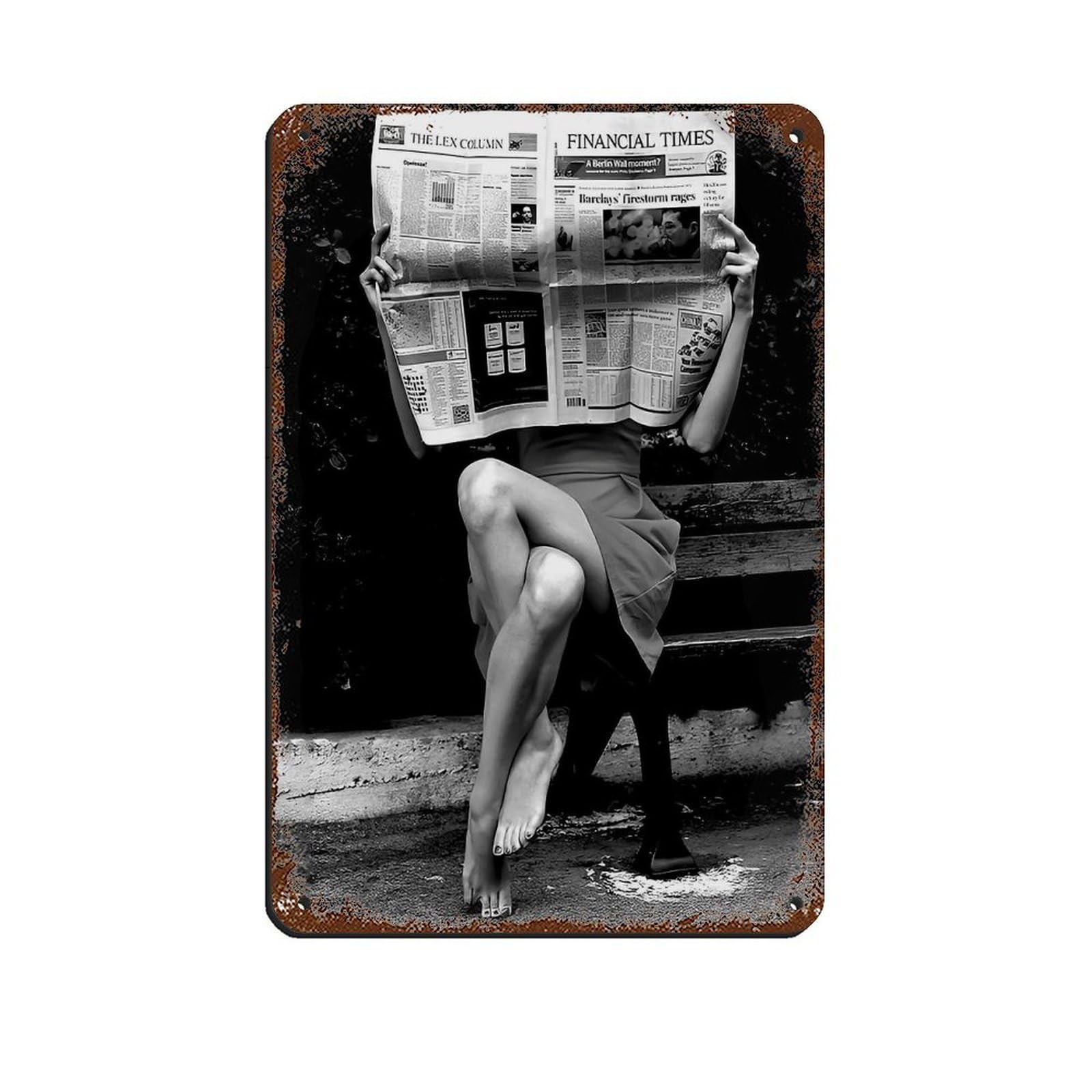 Women Reading Newspaper, Feminist Poster Retro Poster Metal Tin Sign Chic Art Retro Iron Painting Bar People Cave Cafe Family Garage Poster Wall Decoration 8x12inch(20x30cm)