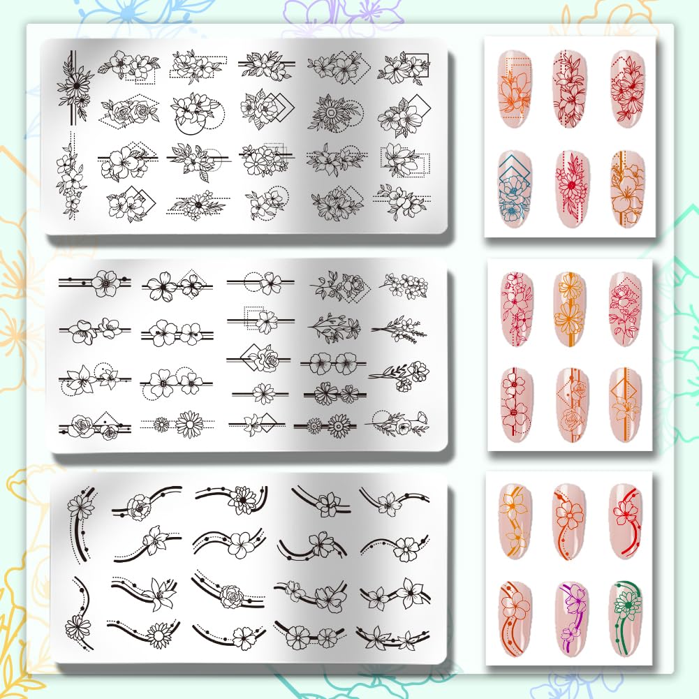PH PandaHall 3pcs Border Flowers Nail Stamp Plates - Image 3