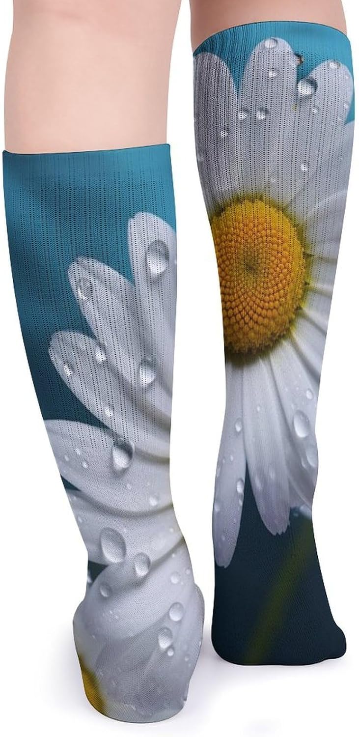 5-Pack Knee High Socks, 15.7 Inch Breathable Casual Socks Daisy Flowers Stockings for Men Women