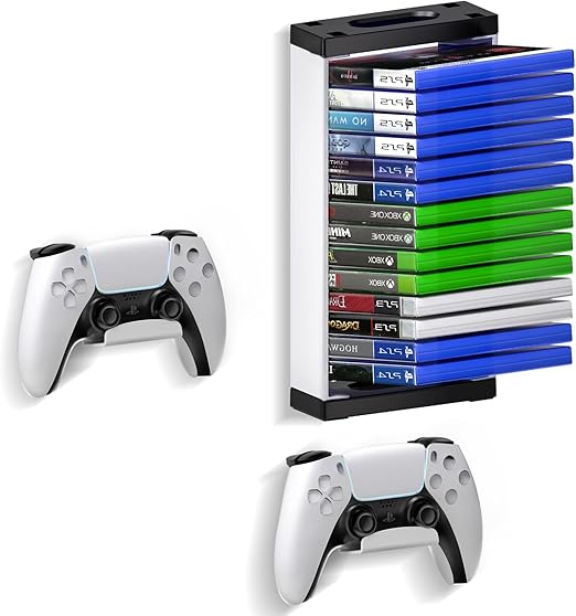 Nargos Video Game Holder Wall Mount, Gaming Accessories Storage for PS5, PS4, Xbox One, Xbox Series X/S Game Cases, Organizer Accessories (Include 2 Controller Wall Holders)