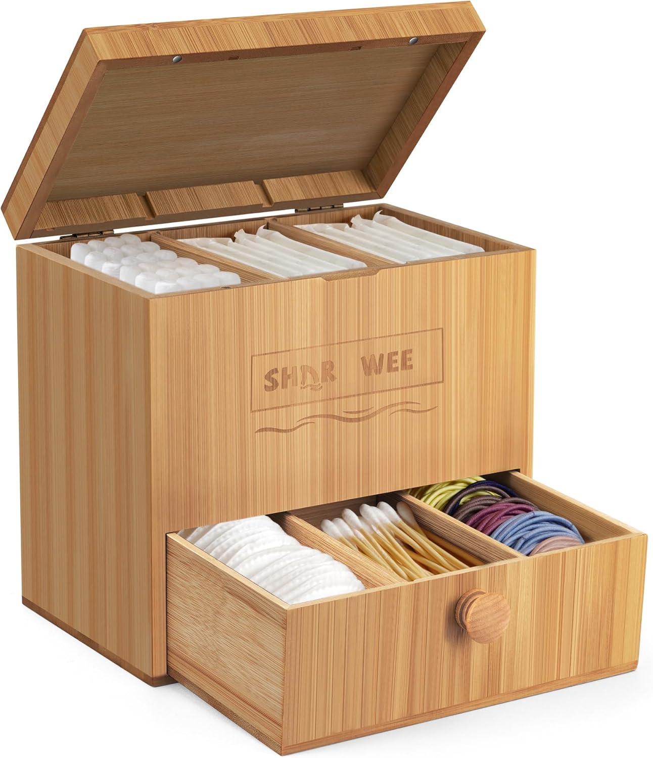 Tampon Holder with Lid,Bamboo Bathroom Feminine Product Organizers, Pads Storage Box for Women and Girls,Sanitary Napkins Cotton Swabs Balls Container for Bathroom,Vanity Accessories (Bamboo01)