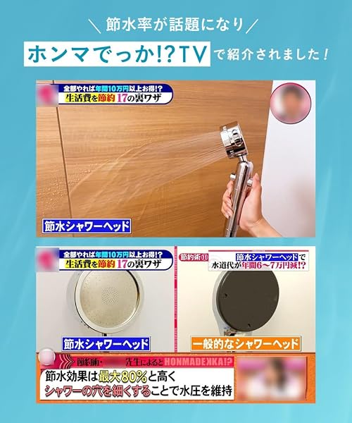 【LDKベストバイ3冠受賞】日丸屋製作所 シャワーヘッド 日本製塩素除去剤 節水 浄水 止水ボタン 水流調整 角度調整 アダプター付 国際基準G1/2 (シルバー) - 3