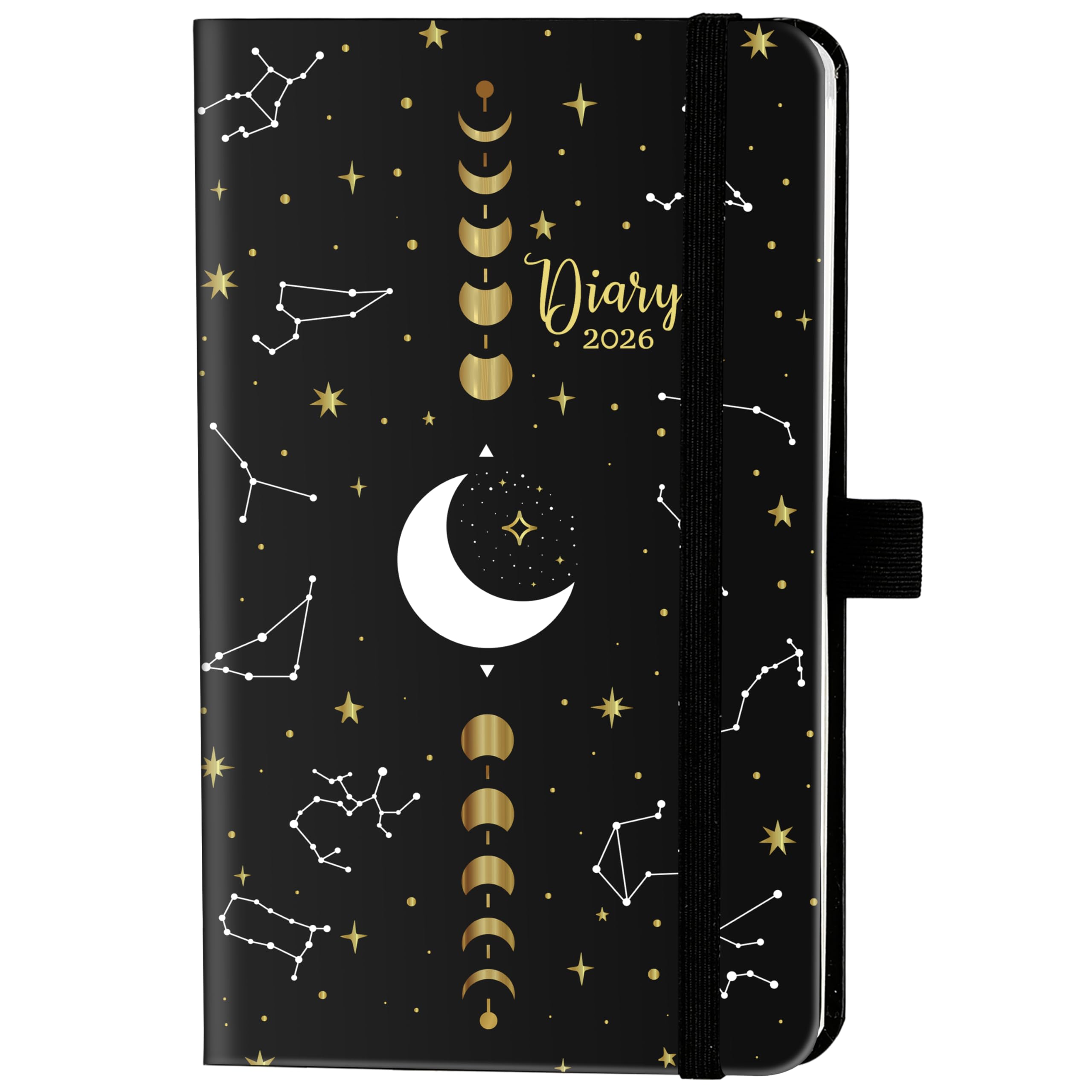 Pocket Diary 2026 - A6 Diary 2026 Week to View, Jan. 2026 - Dec. 2026, Diary 2026 Samll, Pen Holder, 10 Note Pages, 16.1 x 9.6 cm - Black