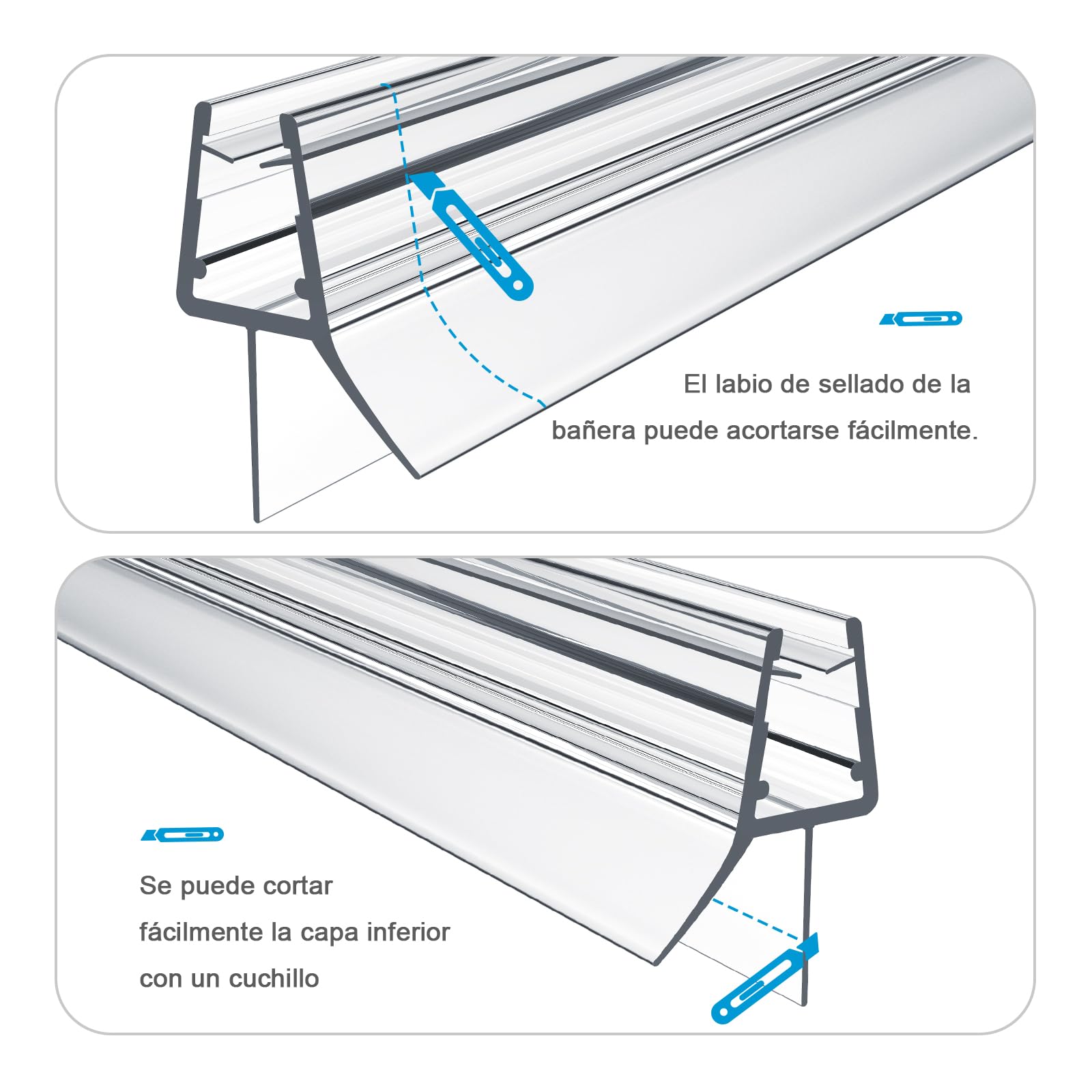 Heilmetz Juntas mampara ducha, Longitud 600 mm, S03, 2 piezas, Compatible con Vidrio de 4-6 mm, Impermeable, Cortable y de Fácil Instalación Sello para Mampara de Ducha