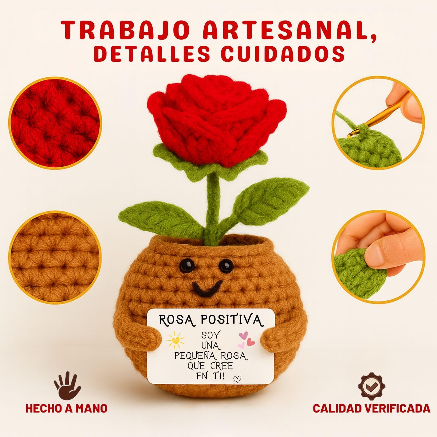 Rosa Roja Positiva | Regalo Original para Mujer & Pareja | Dia de la Madre Cumpleanos Mama Novia Amiga Companera|Sorpresa Romantica Emocional para Ella | Flor Eterna Decorativa | Decoracion Hogar Cute — view 5