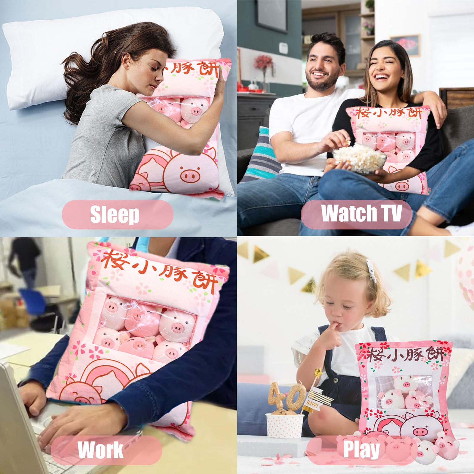 Plüsch-Aufbewahrungskissen: Niedliches Kissen im Sack für Snacks, abnehmbare Mini-Plüschtiere, Spielzeugpaket aus Stoff | Komfort-Design für fantasievolles Spiel P