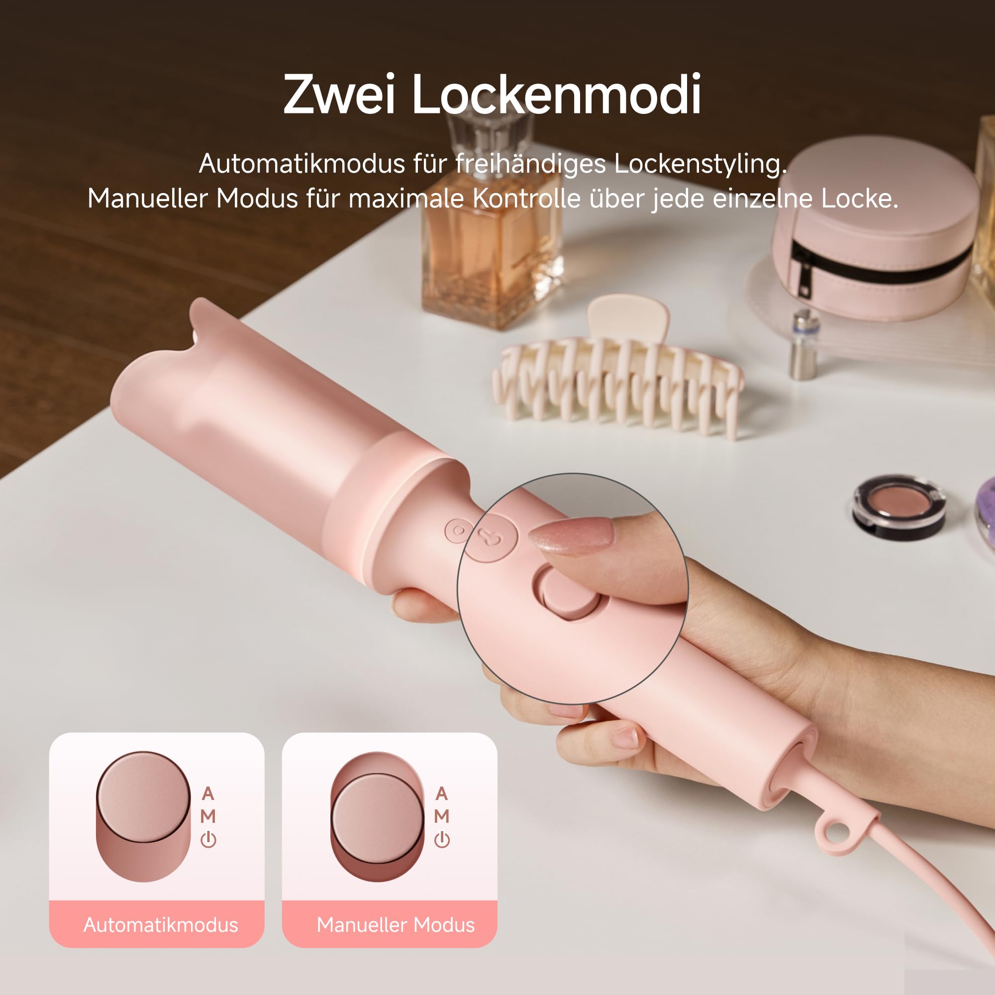 Laifen AutoCurl Lockenstab, Automatischer Lockenstyler, 32 mm, Rosa | Automatische Haarerkennung, Anti-Verheddern, Innen- & Außenlocken, 2 Modi, 200M Ionen, 3 Temperaturen, Auto-Off, Dual Voltage