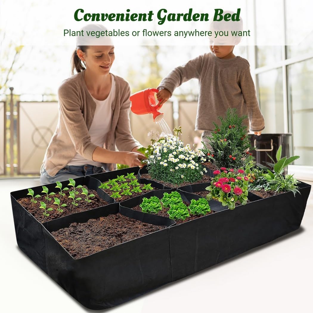Breathable Fabric Planter, 128 Gallon 8 Grids Garden Grow Bag, Rectangle Non-Woven Felt Planting Container, For Growing Plants Vegetables Flowers Raised Garden Bed