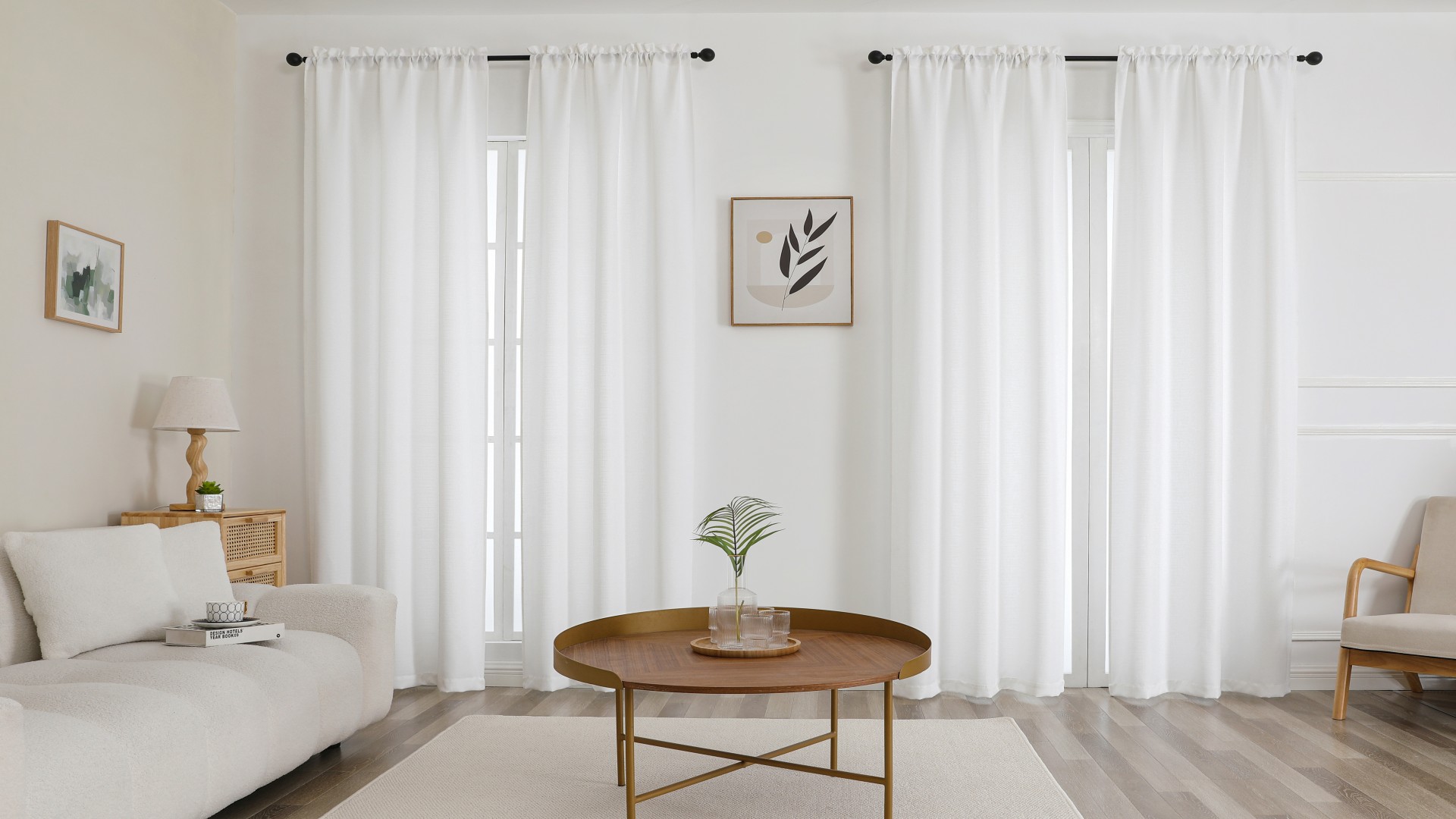 Jinchan Lot De 2 Rideaux Ivoire Texturés En Lin Pour Salon, 160 C De