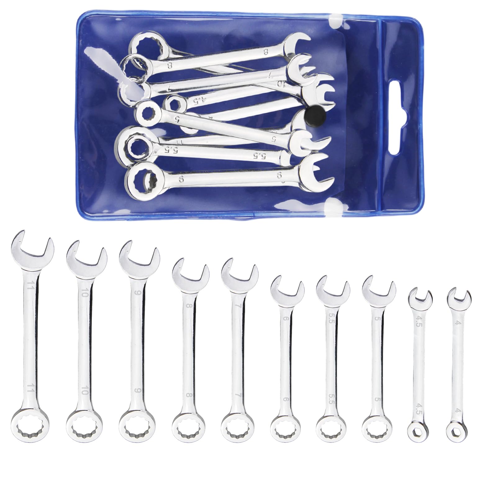 JCSJK Mini Spanner Set, Metric 4-11mm Combination Wrench Kit, Small Dual-use Open End and Box End Ignition Wrenches