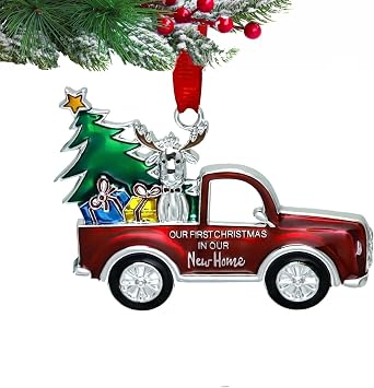 Our First Christmas Ornament in Our New Home Iron Plated Ornament with Red Ribbon Perfect Annual Christmas Tree Decoration Red car Ornament