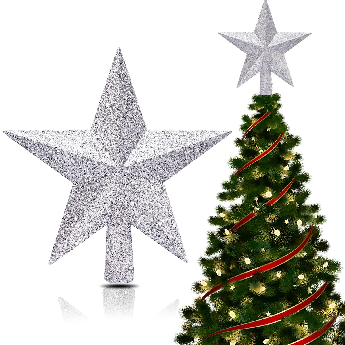 Pointe Etoile Sapin de Noel Argent - Grande Étoile 20cm Incassable pour Décoration de Sapin Noel | Scintillante, Réutilisable & Facile à Fixer | L'Accessoire Indispensable pour Vos Fêtes, Argent Pointe Etoile Sapin de Noel Argent - Grande Étoile 20cm Incassable pour Décoration de Sapin Noel | Scintillante, Réutilisable & Facile à Fixer | L'Accessoire Indispensable pour Vos Fêtes, Argent