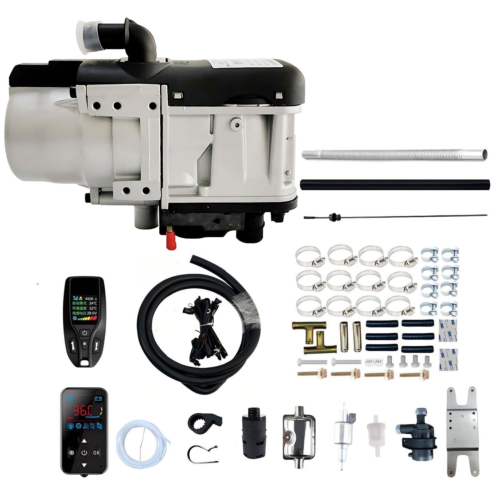 Ogrzewacz cieczy 5 kW 12 V 24 V Diesel, ogrzewanie postojowe wodne do ciężarówek, łodzi i furgonetek, zdalnie sterowany system podgrzewania płynu chłodzącego z przełącznikiem LCD i pompą wody (12 V)