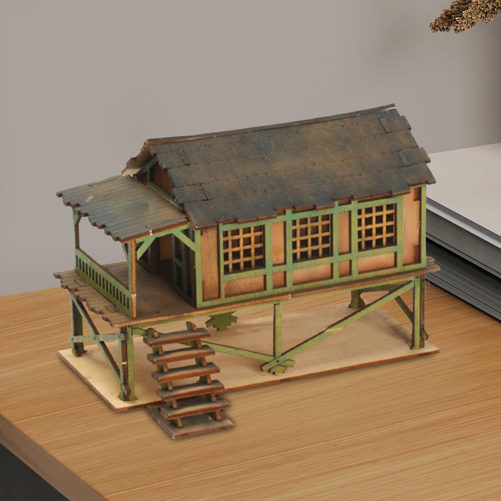 Ronyme Holzbau-Modellbausatz 1:72 – DIY Vintage-Haus, Unbemalt, Zum Basteln Und Sammeln, Höhe 8-12 Cm