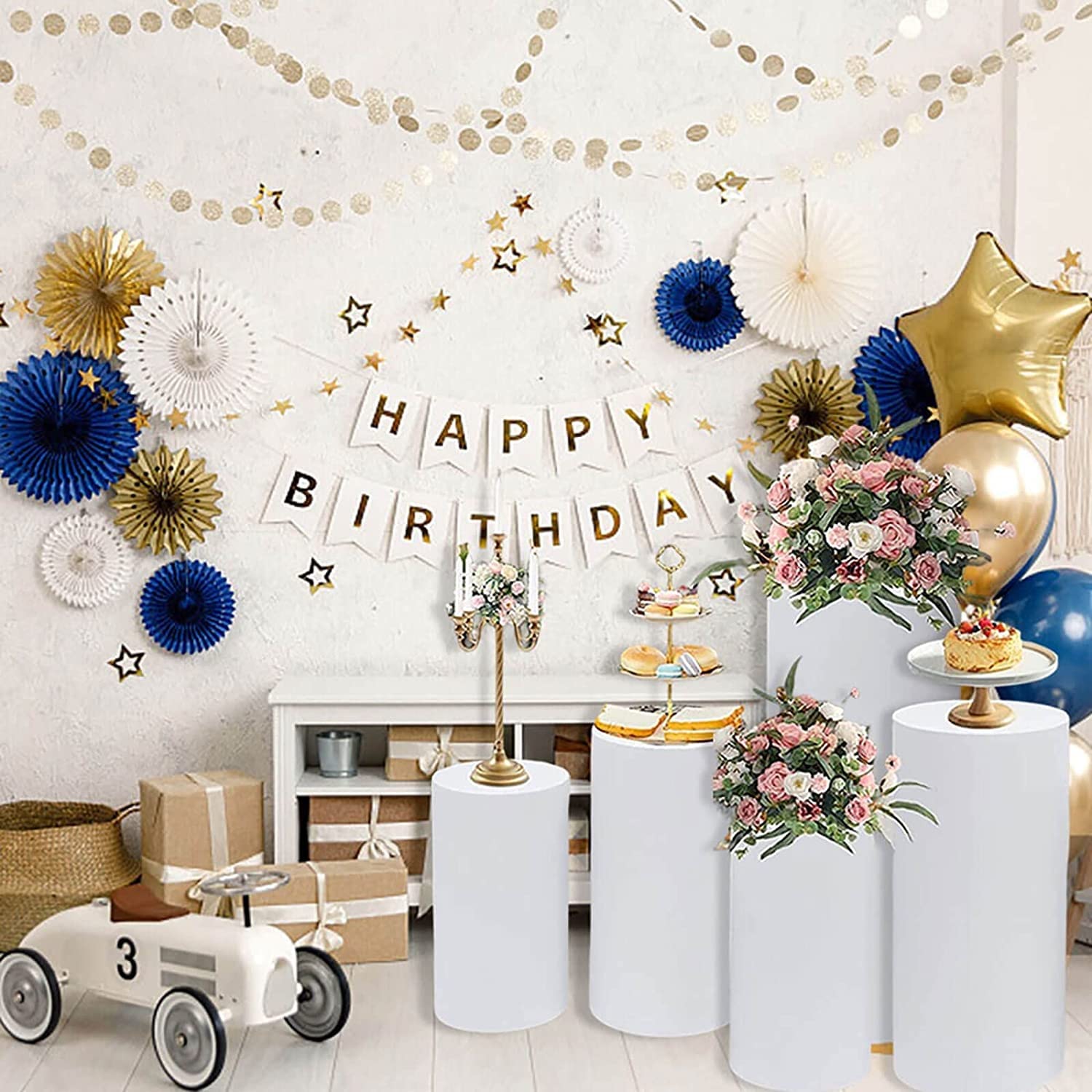 BIXUYOU 3er Set Metall Sockelständer - Weiße Zylinderständer Für Hochzeitsdeko