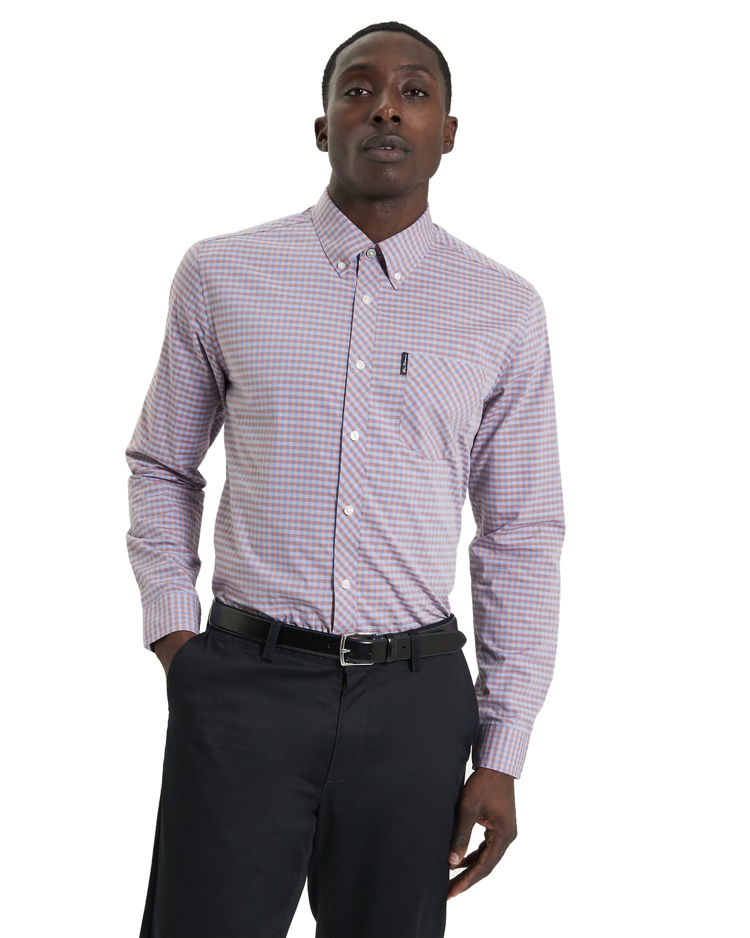 Ben Sherman Men's Signature Gingham Check Shirt, Button-Down Collar, Long Sleeves, Regular Fit (Light Pink) XXL