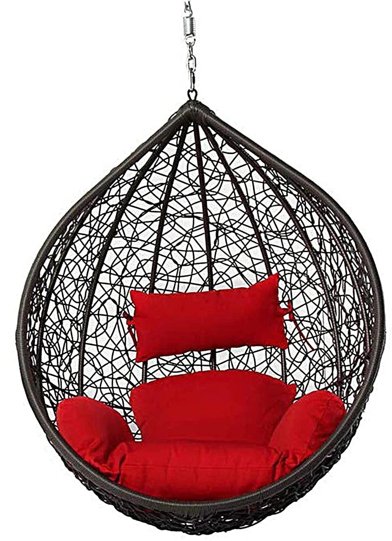 Vintage Oak Hammock Swing Chair Without Stand for Home, Hanging Swings for Indoor, Outdoor, Home, Patio, Yard, Balcony, Garden (Brown Swing and Red Cushion)