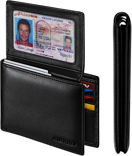 Men s Genuine Leather RFID Bifold Wallet 12-Card Holder with Dual ID Windows