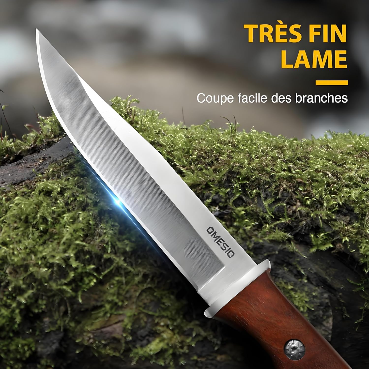 Omesio Coltello Da Sopravvivenza Outdoor Coltello Da Caccia Coltello Outdoor con Fodero in Pelle Coltello Da Giungla con Lama Affilata Robusto Per La Sopravvivenza e Il Campeggio Manico in Legno