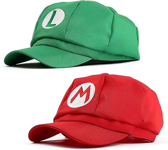 COSTOYFUN 2pack Costume Hats Anime Halloween Copslay Unisex Adult Cosplay Cap Red and Green