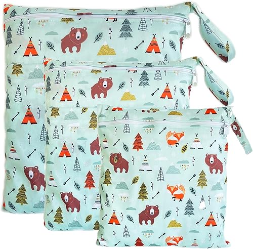 Miniatura 9 de Bolsa para pañales de tela, 2 bolsas impermeables y reutilizables con bolsillos con cremallera, lavable, reutilizable para viajes, playa, piscina,