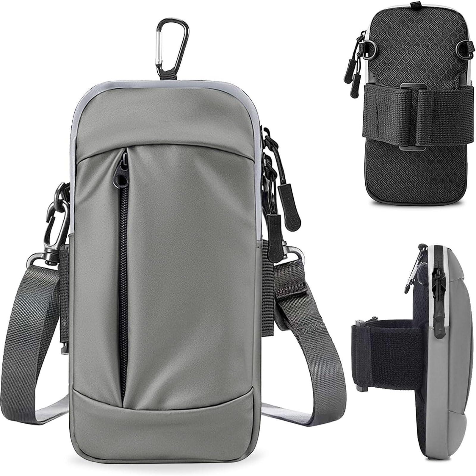 Tazweeq Phone Holder for Running Armband, Mobile Phone Wallet, Small Crossbody Bag, Fitness Armband, Women, Men, Children, for All Types of Mobile Phones, Grey